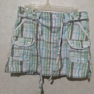 CATO size 8 blue/teal and green plaid skort
